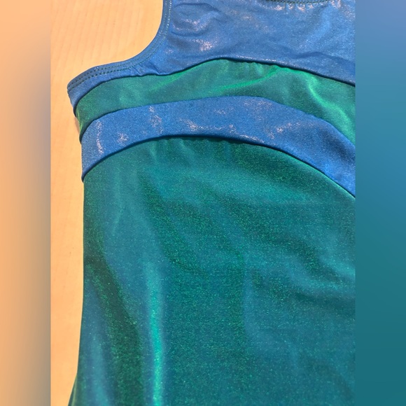 GK Elite Gymnastics Leotard Performance Competition Blue Green Shimmer Adult M - Picture 6 of 11